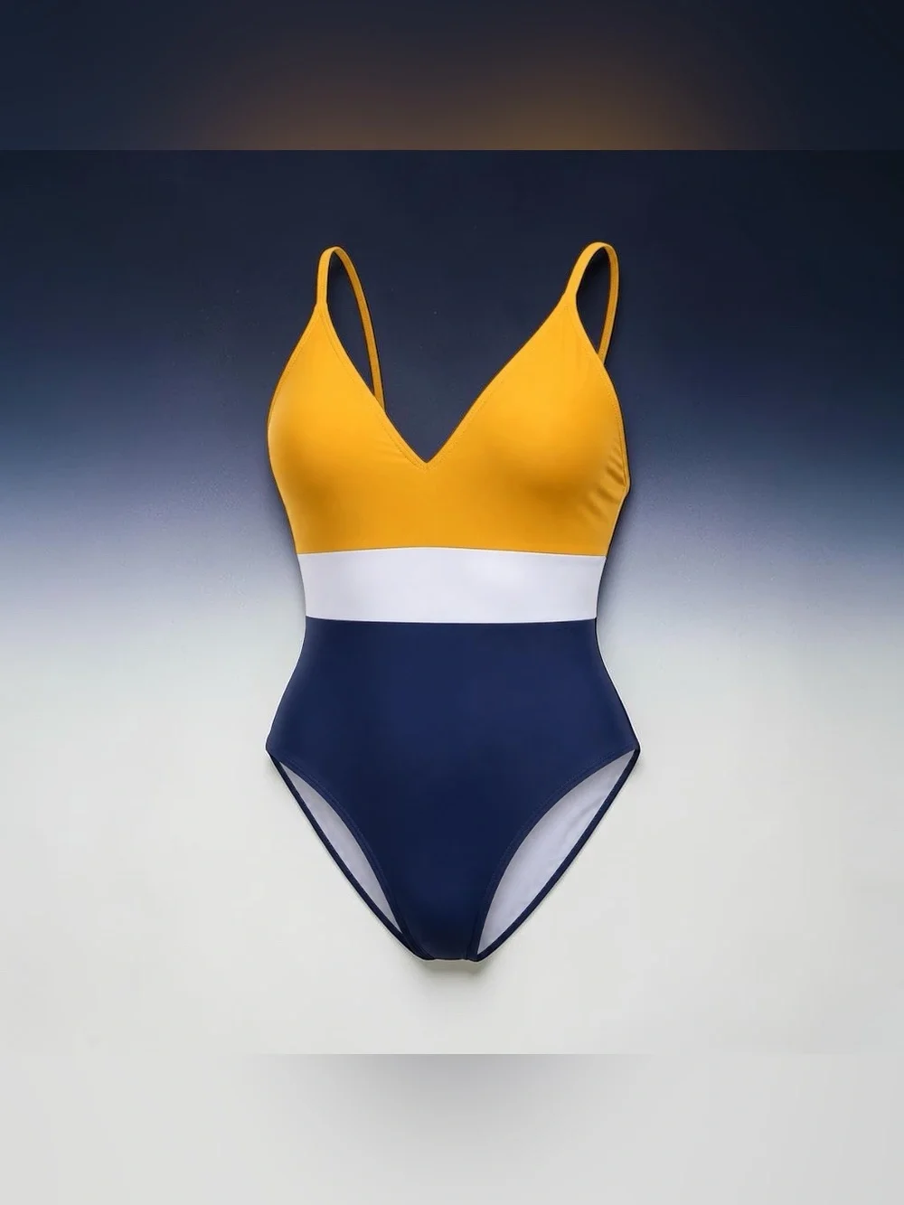 Cupshe colorblock V-Neck One-Piece Swimsuit in Mustard, White & Navy